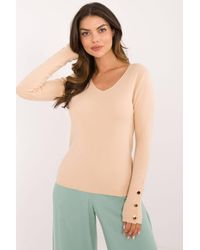 Love Lace - V Neck Long Sleeve Button Cuff Casual Sweater - Lyst