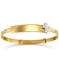 Jewelco London - 9Ct Cz Cross Id 3Mm Expanding Baby Bangle Bracelet - Lyst