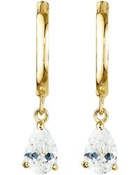 The Fine Collective - 9ct Yellow Gold Cubic Zirconia Pear Drop Hoop Earrings - Lyst