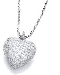 Jewelco London - Cz 3D Pave Encrusted Heart Pillow Pendant Necklace 17.5" - Lyst