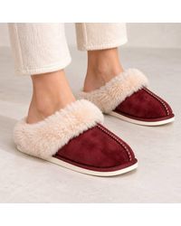 LARANGE - Faux Suede Closed Toe Faux Fur Lined Slippers - Lyst