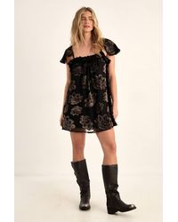 Nasty Gal - Devore Floral Cap Sleeve Lace Trim Floaty Mini Dress - Lyst