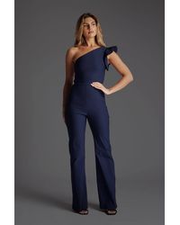 Vesper - One Shoulder Frill Sleeve Wide Leg Jumpsuit - Lyst