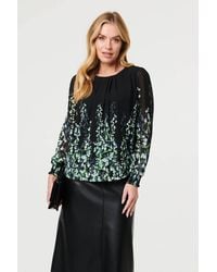 Izabel London - Floral Long Sleeve Semi Sheer Blouse - Lyst
