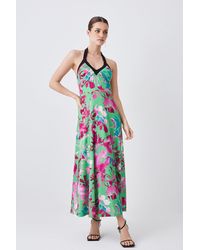 Karen Millen - Petite Print Drape Jersey Midi Dress - Lyst