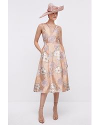Coast - V Neck Jacquard Dress With Hand Embellishment - Lyst