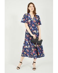 Yumi' - Navy Bird And Floral Print Midi Dress - Lyst