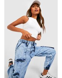 Boohoo - Overdyed High Waisted Cargo Jogger Jeans - Lyst