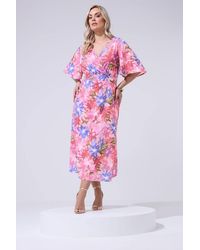 Yours - Floral Linen Look Wrap Dress - Lyst