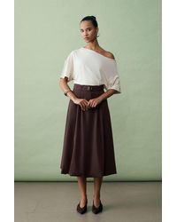 Dilvin - High-Waist Belted Midi Balloon Skirt - Lyst