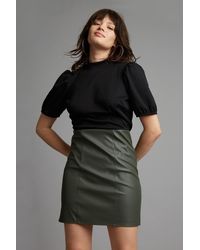 Dorothy Perkins - Petite Khaki Faux Leather Skirt Dress - Lyst
