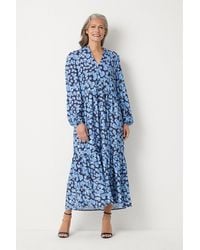 Wallis - Tall Blue Animal Print Crepe Midi Dress - Lyst
