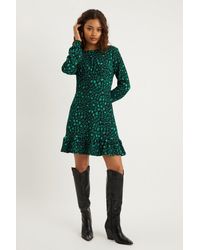 Dorothy Perkins - Petite Green Leopard Frill Hem Mini Dress - Lyst