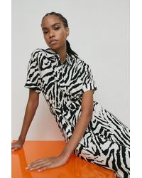 Warehouse - Zebra Short Sleeve Belted Midi Shirt Dress - Lyst