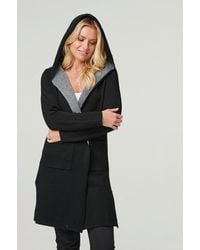 Izabel London - Open Front Hooded Longline Cardigan - Lyst