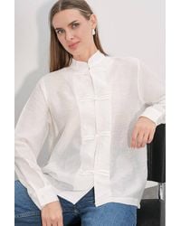 Bigdart - Viscose Nylon Grandad Collar Toggle Shirt - Lyst