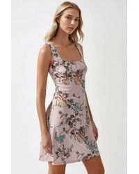 Hiccup - Bodycon Mini Dress With Square Collar & Floral Print - Lyst