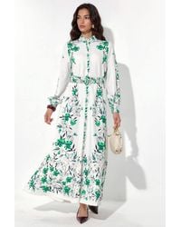 Msn-Collection - Floral Belted Maxi Shirt Dress - Lyst