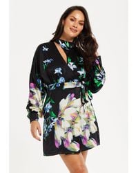 Liquorish - Elegant Floral Print Mini Wrap Dress With Cut Out Detail - Lyst