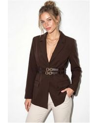 Bianco Lucci - Long Crepe Blazer With Patch Detail - Lyst