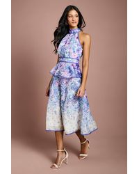 Coast - Petite Placement Print Organza Halterneck Midi Dress - Lyst