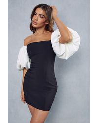 MissPap - Monochrome Puff Sleeve Mini Dress - Lyst