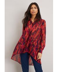 Wallis - Berry Abstract Smudge Print Longline High Low Shirt - Lyst