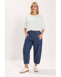 Yours - Cropped Barrel Leg Jeans - Lyst