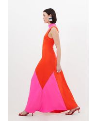 Karen Millen - Petite Soft Tailored Colour Block Panel High Neck Midi Dress - Lyst