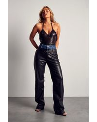 MissPap - Double Waist Leather Look And Denim Trouser - Lyst