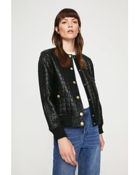 Warehouse - Faux Leather Collarless Quilted Jacket - Lyst