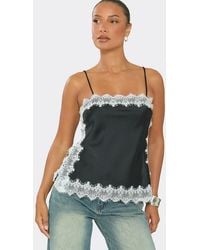 EGO - Strappy Straight Neck Lacy Satin Cami Top - Lyst