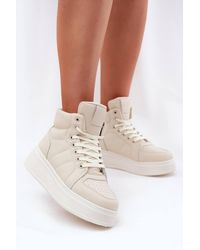 Love Lace - Platform High Top Lace Up Sneakers With Smooth Upper - Lyst