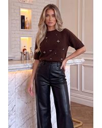 AX Paris - Embellished Short Sleeve Brushed Knit Top - Lyst