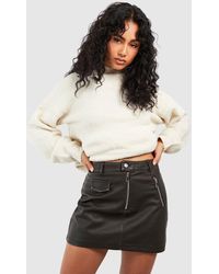 Boohoo - Vintage Look Zip Detail Faux Leather Mini Skirt - Lyst
