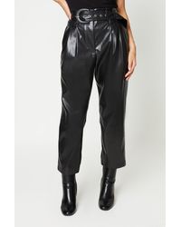 Dorothy Perkins - Petite Faux Leather Belted Slim Leg Trouser - Lyst