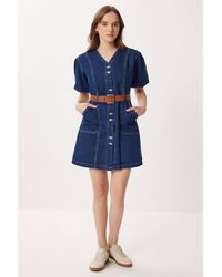 Happiness İstanbul - Denim V-Neck Mini Dress With Belt - Lyst