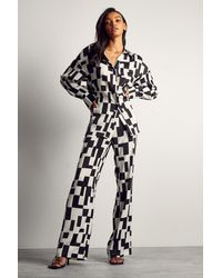 MissPap - Monochrome Abstract Satin Print Trousers - Lyst