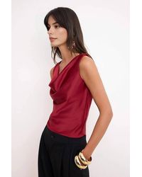 WOVCOR - Cowl Neck Sleeveless Satin Woven Blouse W/ Relaxed Fit - Lyst