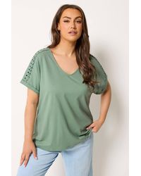 Yours - Lattice Grown On Sleeve T-Shirt - Lyst