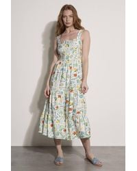 Apricot - Postcard Print Tiered Midi Dress - Lyst