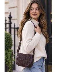 Ashwood Leather - Leather Woven Design Flapover Crossbody Bag With Adjustable Strap - Lyst