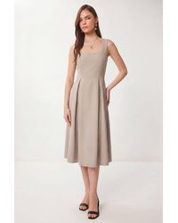 Happiness İstanbul - Square Collar A-Form Midi Dress With Zipper Closure - Lyst