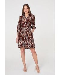 Izabel London - Animal Print Tie Waist Shirt Short Dress - Lyst