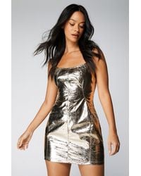 Nasty Gal - Premium Metallic Crackle Faux Leather Mini Dress - Lyst