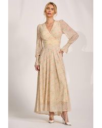 Jolie Moi - Long Sleeve V Neck Mesh Maxi Dress - Lyst