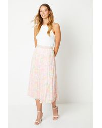 Oasis - Floral Printed Pleated Midi Skirt - Lyst