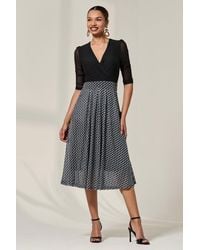 Jolie Moi - Mesh Two Tone Half Sleeve Midi Dress - Lyst
