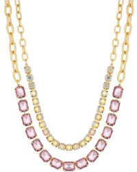 Mood - Gold Pink And Aurora Borealis Crystal Emerald Cut Choker Necklace - Pack Of 2 - Lyst