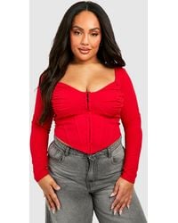 Boohoo - Plus Ruched Detail Hook And Eye Corset Top - Lyst